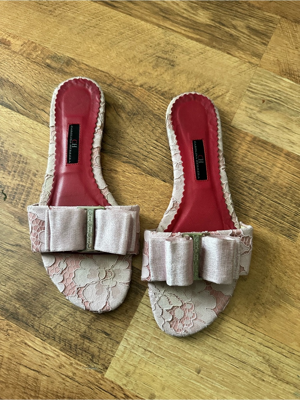 Carolina Herrera Lace & Satin Bow Slip-on Sandals| Light Pink ~Size 39